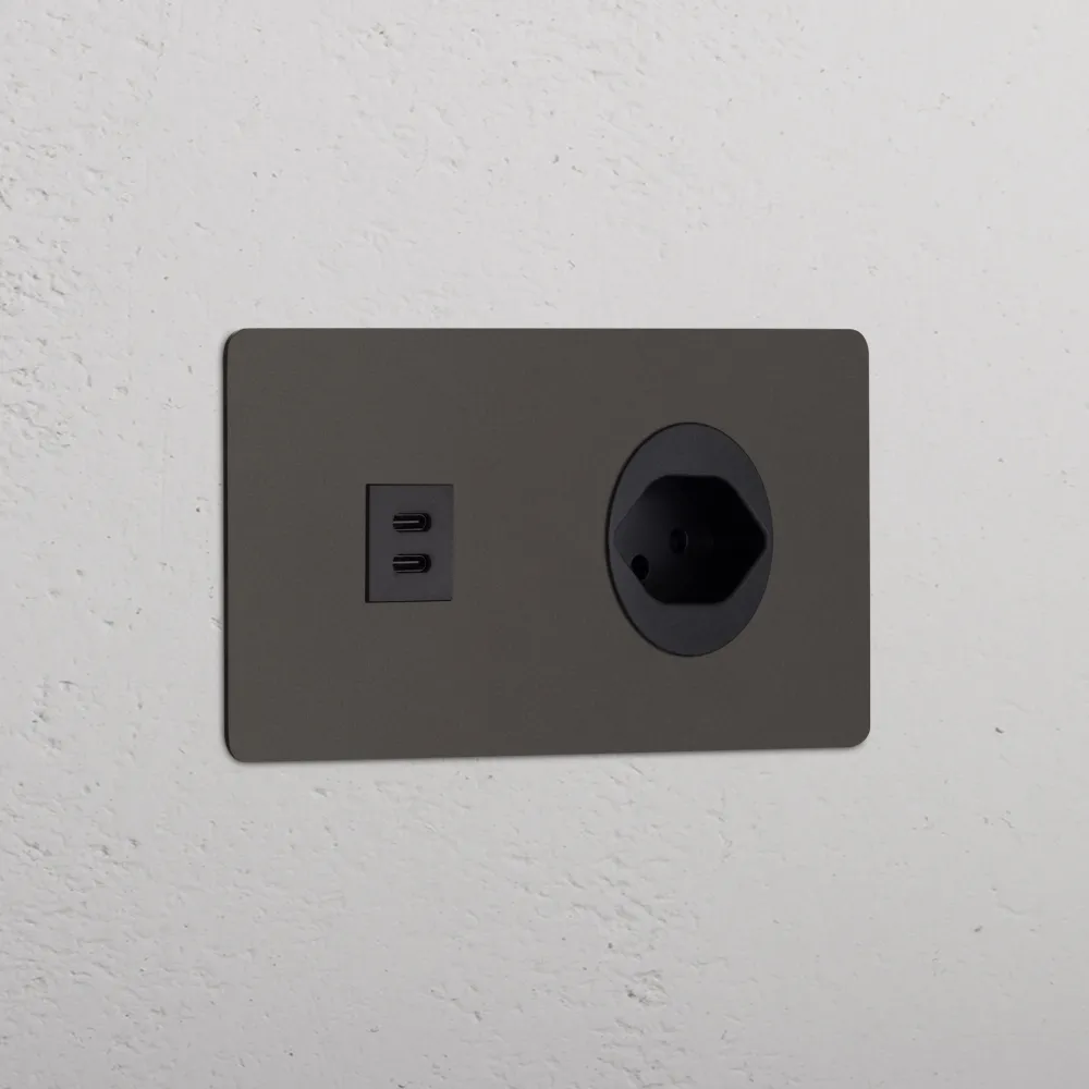 Kew Dvojitá zásuvka USB-C 30 W zásuvka typu J (švýcarská) - Bronz | Černý Regular