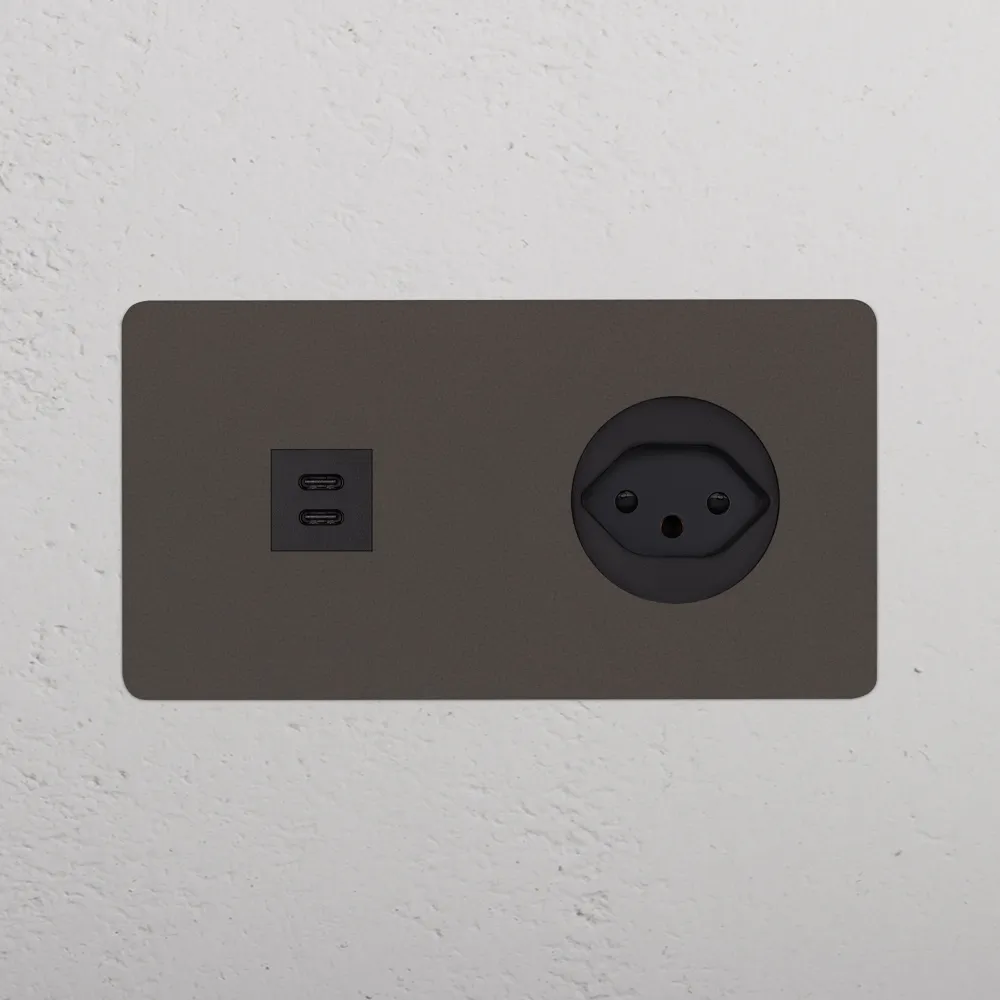 Kew Dvojitá zásuvka USB-C 30 W zásuvka typu J (švýcarská) - Bronz | Černý Regular