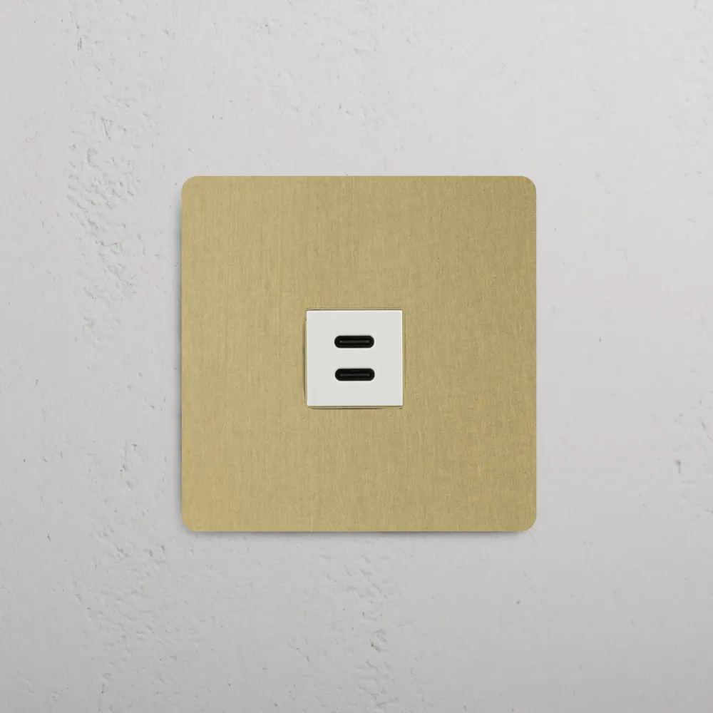 Kew Jednoduchá zásuvka USB-C 30 W - Starožitná mosaz | Bílá Regular