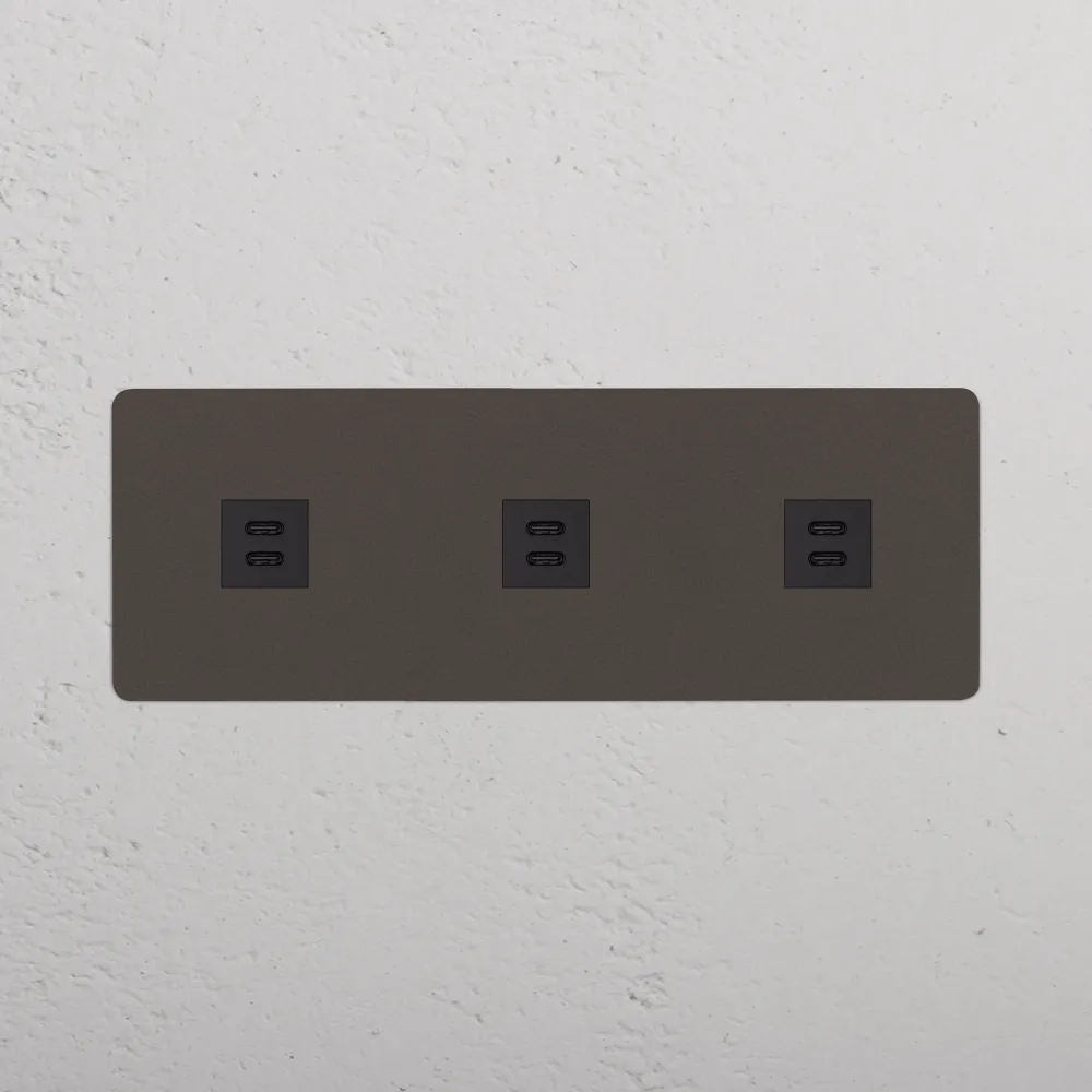 Kew Trojitá zásuvka 3x USB-C 30 W - Bronz | Černý Regular