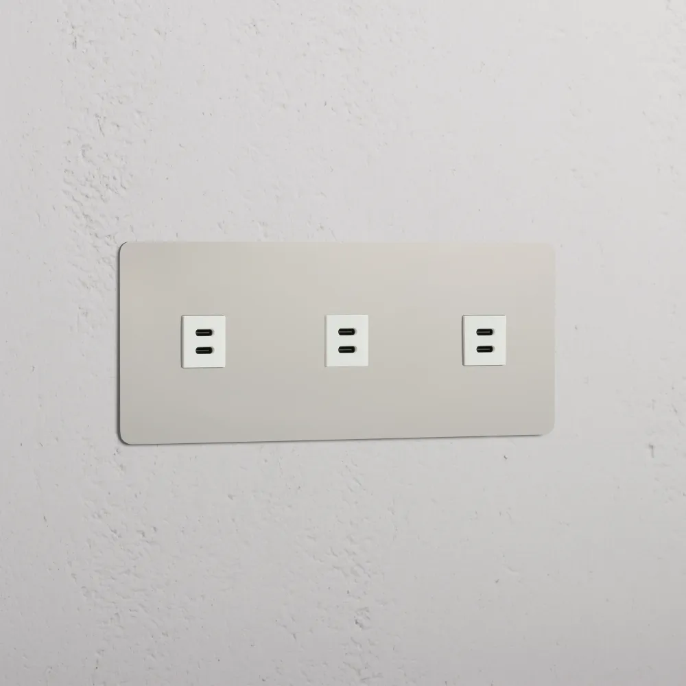 Kew Trojitá zásuvka 3x USB-C 30 W - Leštěný nikl | Bílý Regular