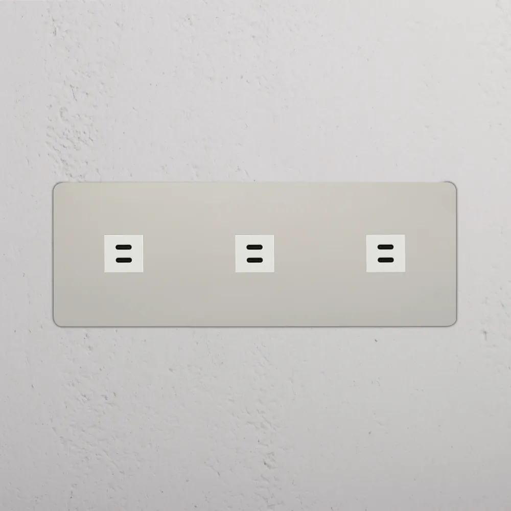 Kew Trojitá zásuvka 3x USB-C 30 W - Leštěný nikl | Bílý Regular