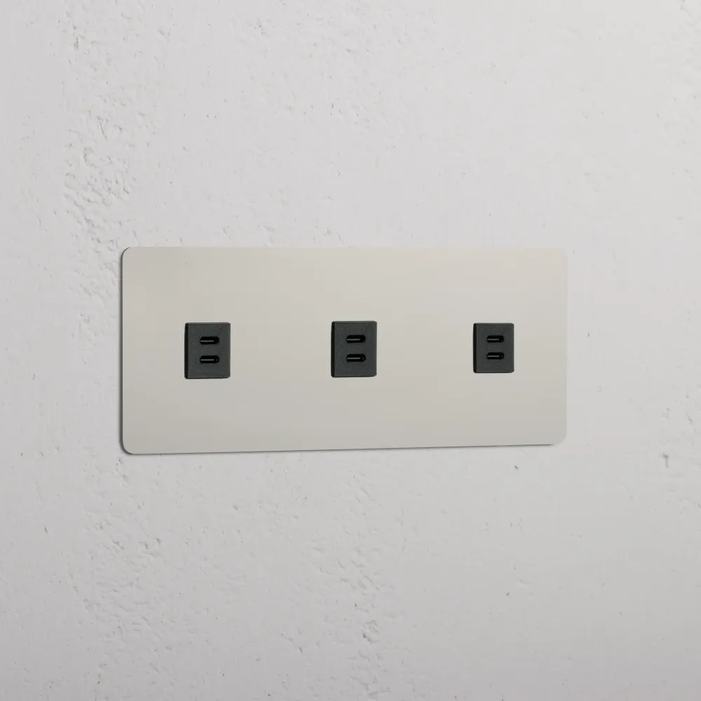 Kew Trojitá zásuvka 3x USB-C 30 W - Leštěný nikl | Černý Regular