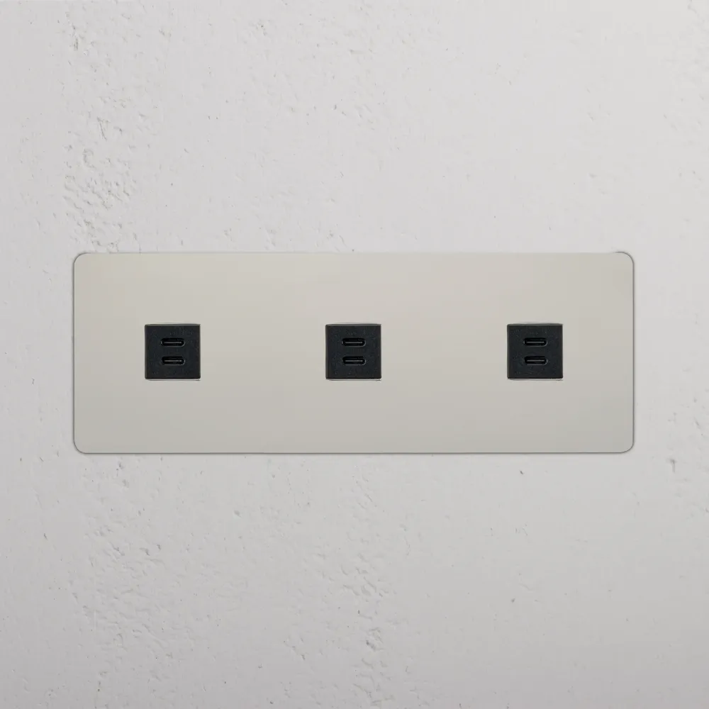 Kew Trojitá zásuvka 3x USB-C 30 W - Leštěný nikl | Černý Regular