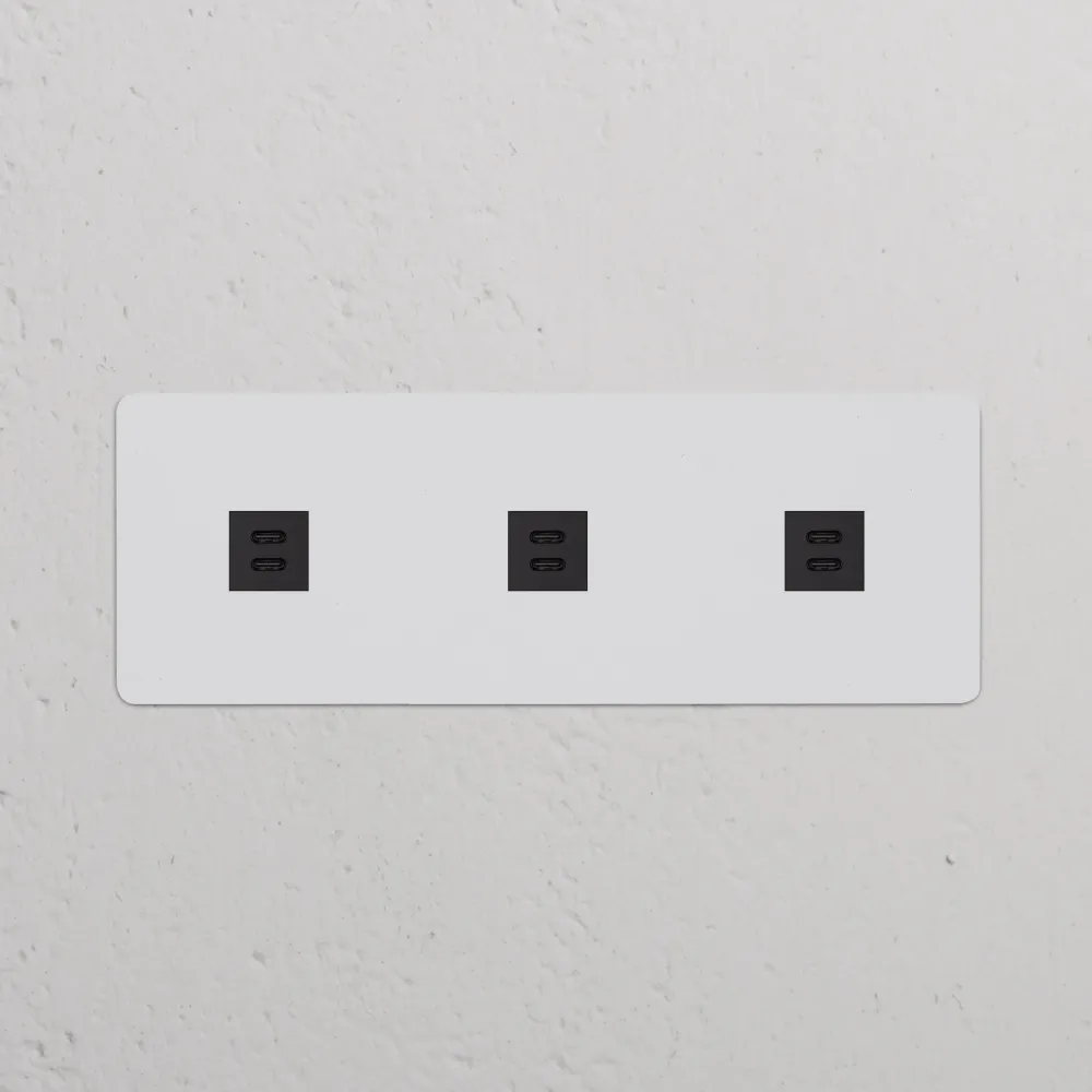 Kew Trojitá zásuvka 3x USB-C 30 W - Malovatelná | Černá