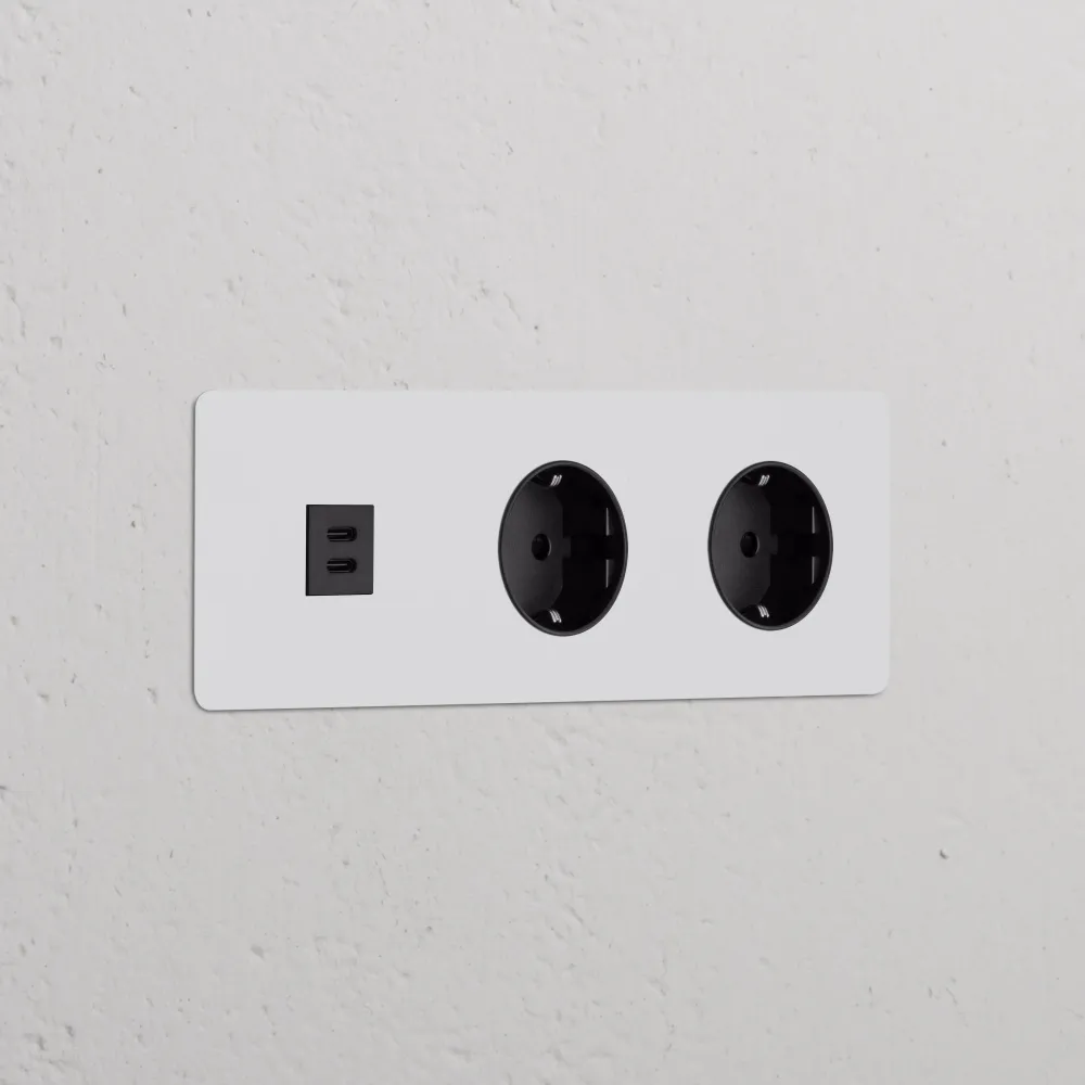 Kew Trojitá zásuvka USB-C 30 W 2x Schuko typu F - Malovatelná | Černá