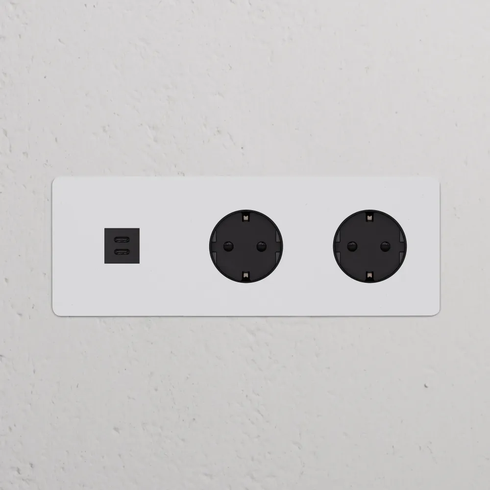 Kew Trojitá zásuvka USB-C 30 W 2x Schuko typu F - Malovatelná | Černá