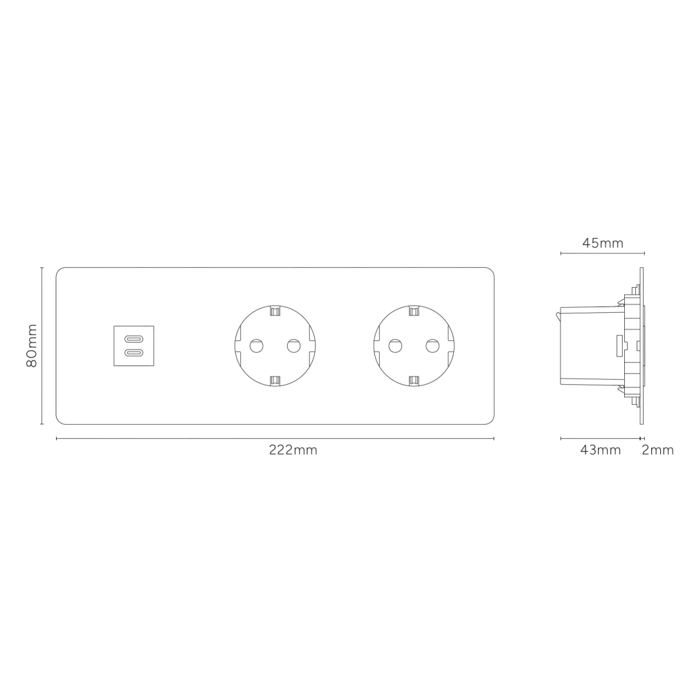 Kew Trojitá zásuvka USB-C 30 W 2x Schuko typu F - Malovatelná | Černá