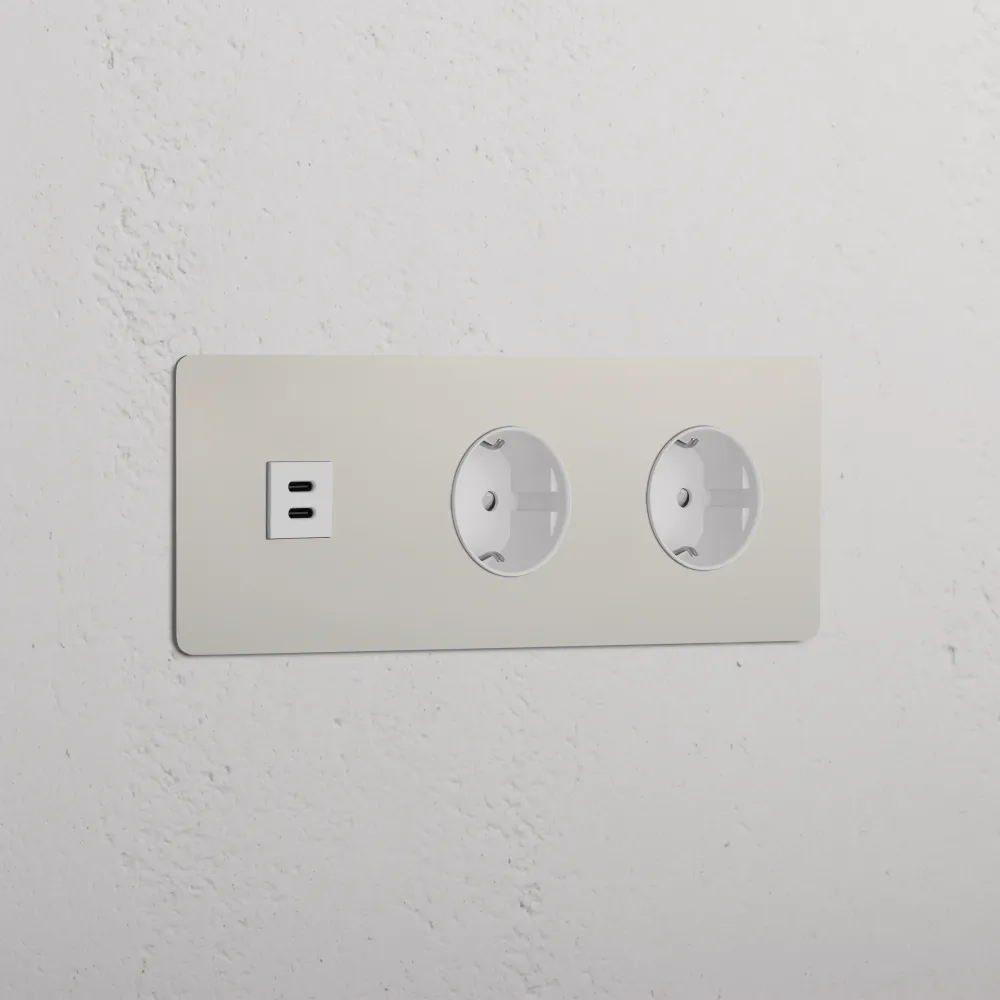 Kew Trojitá zásuvka USB-C 30 W 2x Schuko typu F - Leštěný nikl | Bílý Regular