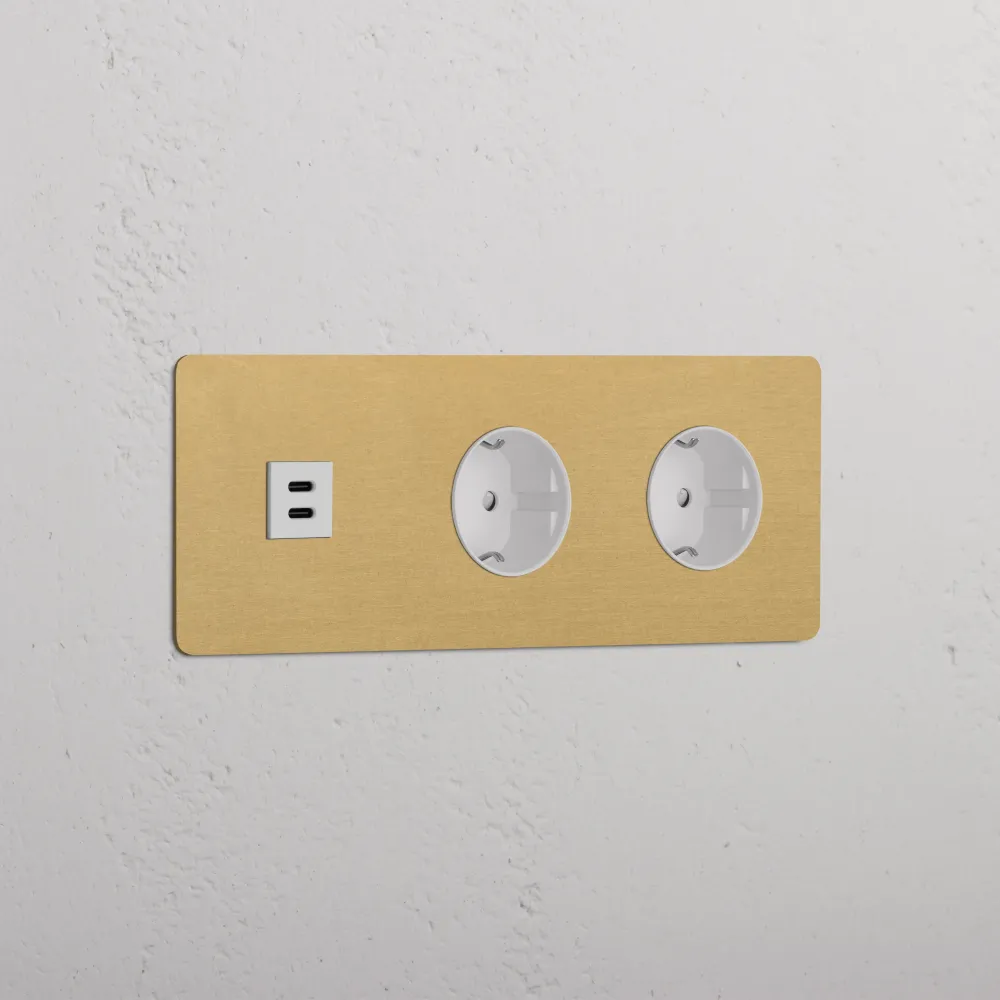 Kew Trojitá zásuvka USB-C 30 W 2x Schuko typu F - Starožitná mosaz | Bílá Regular