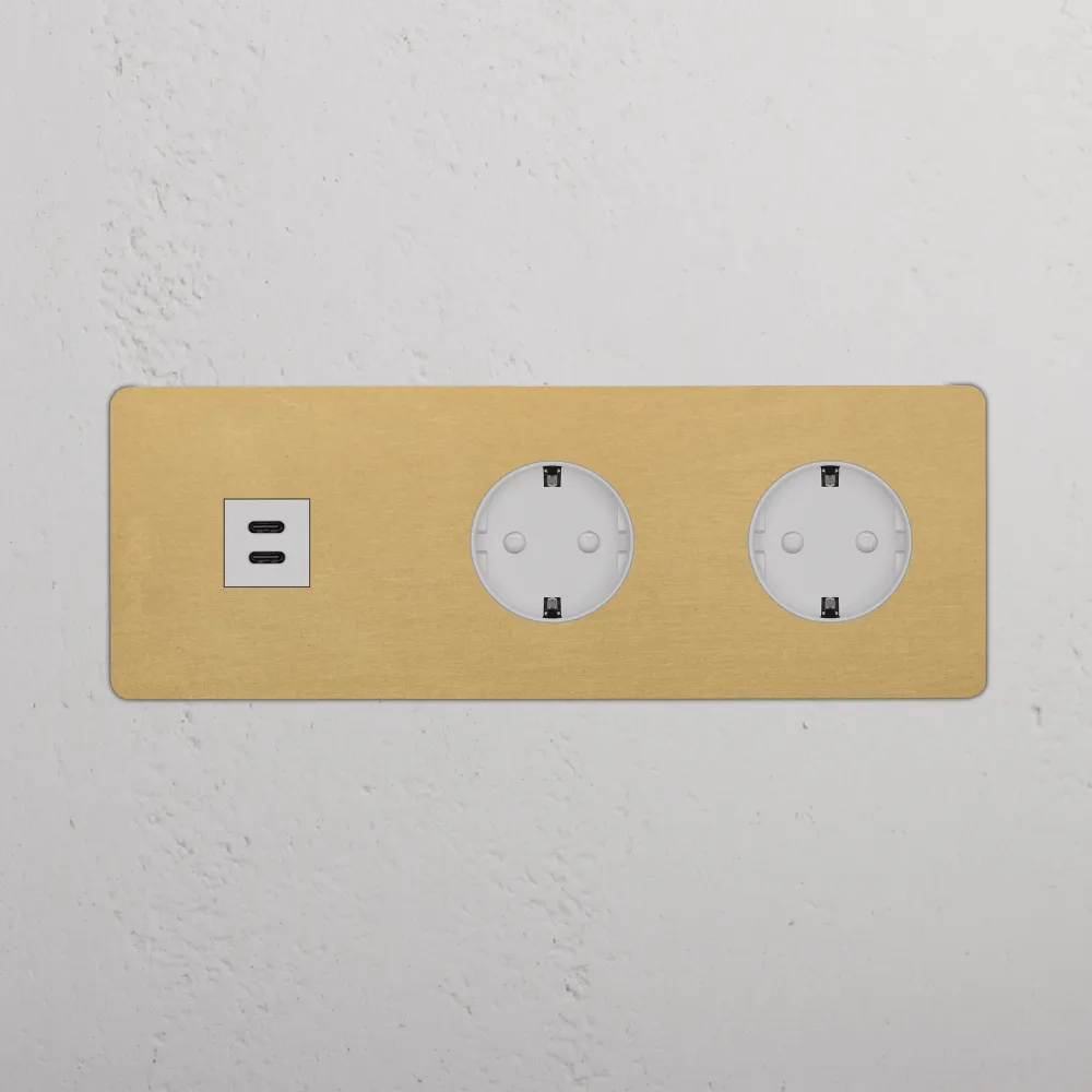 Kew Trojitá zásuvka USB-C 30 W 2x Schuko typu F - Starožitná mosaz | Bílá Regular