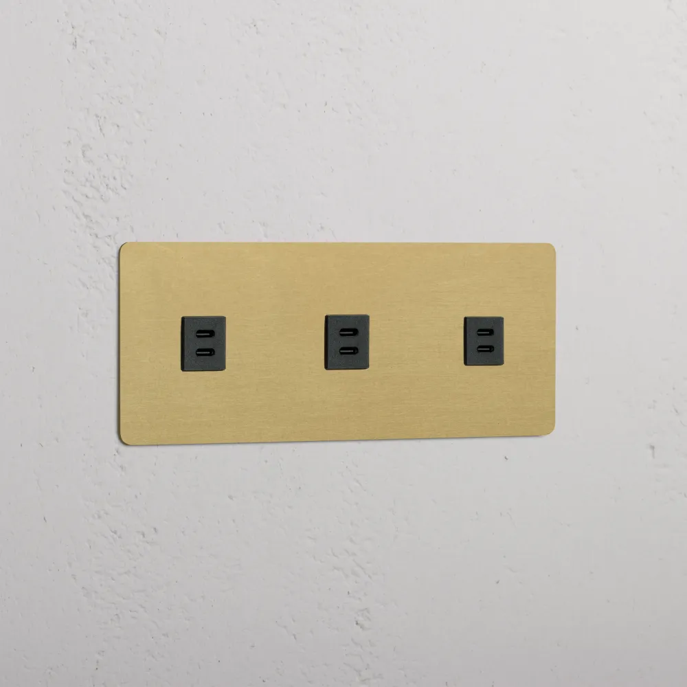 Kew Trojitá zásuvka 3x USB-C 30 W - Starožitná mosaz | Černá Regular