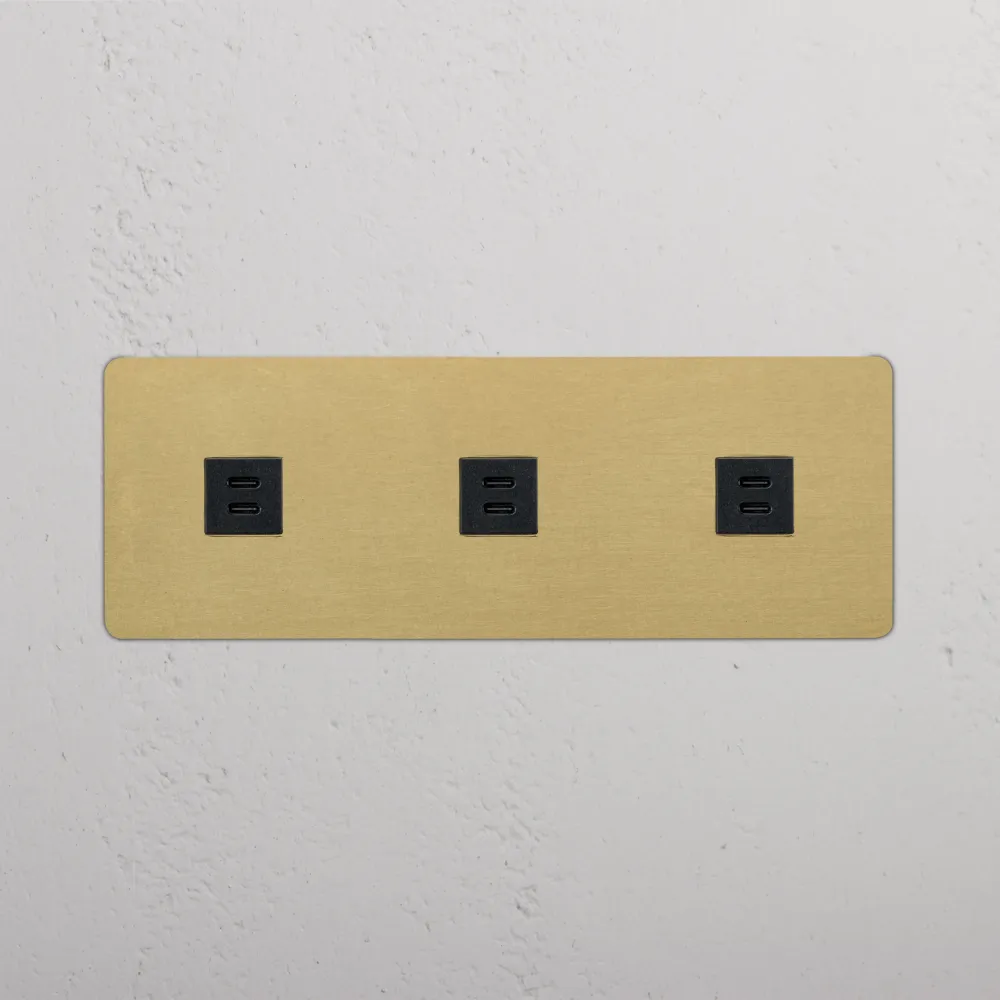 Kew Trojitá zásuvka 3x USB-C 30 W - Starožitná mosaz | Černá Regular