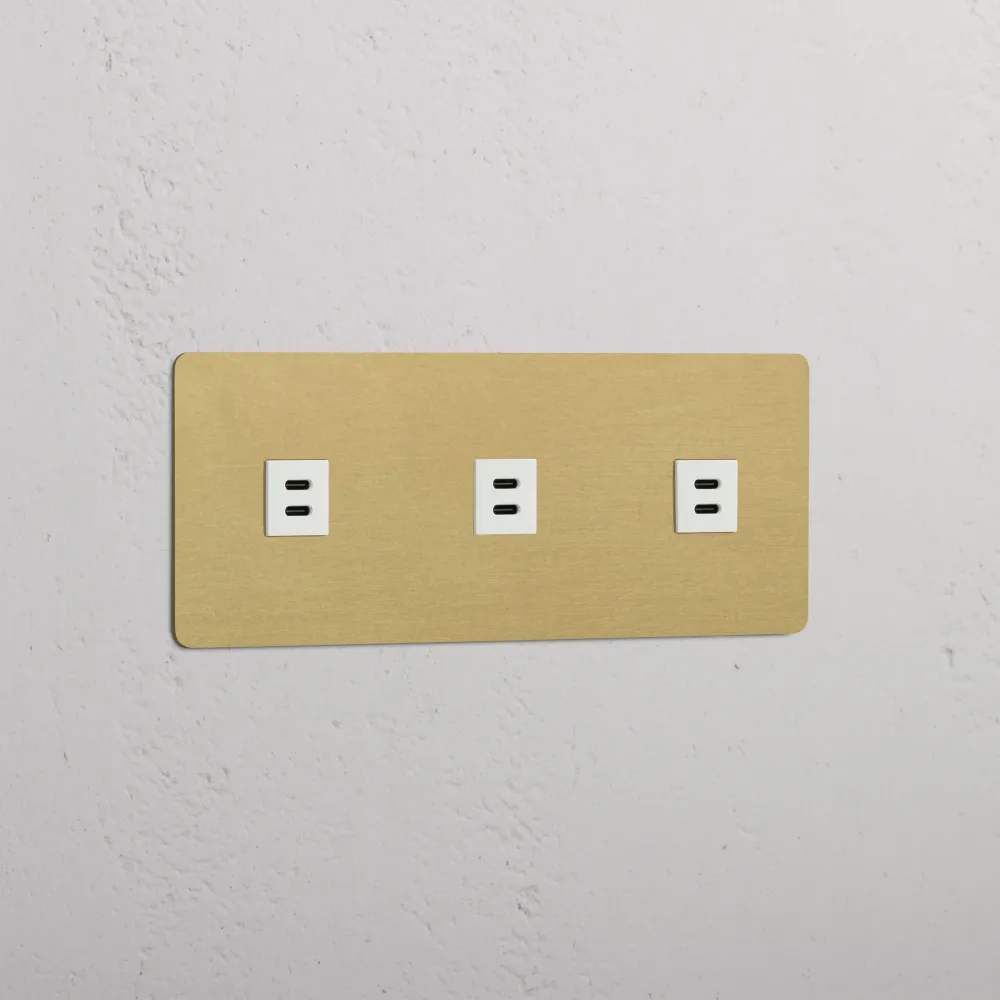 Kew Trojitá zásuvka 3x USB-C 30 W - Starožitná mosaz | Bílá Regular