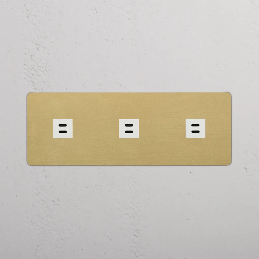 Kew Trojitá zásuvka 3x USB-C 30 W - Starožitná mosaz | Bílá Regular
