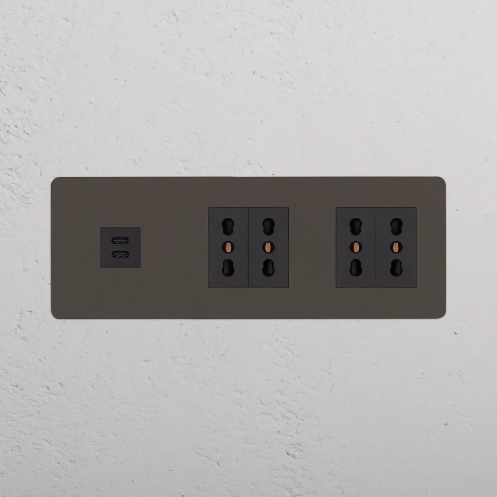 Kew Trojitá zásuvka USB-C 30 W 4x zásuvka Bipasso - Bronz | Černý