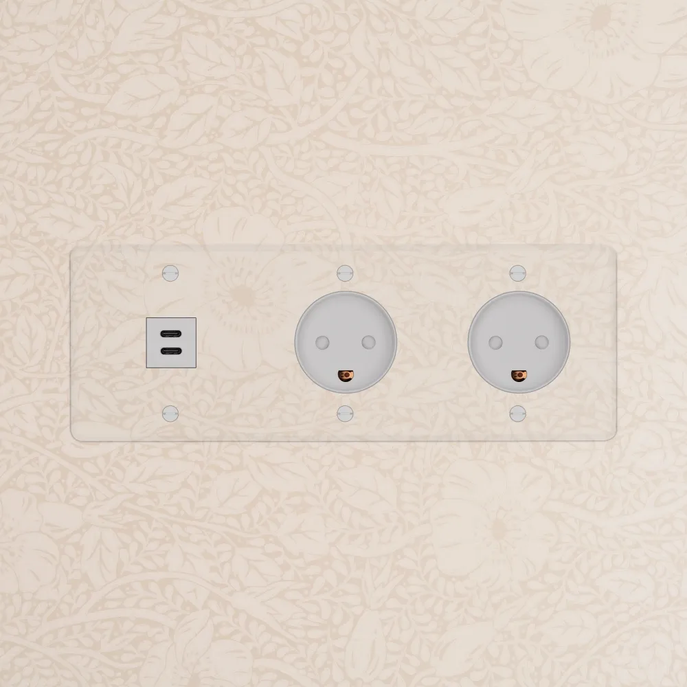 Kew Trojitá zásuvka USB-C 30 W 2x zásuvka dánského typu K - Průhledná | Bílá Regular