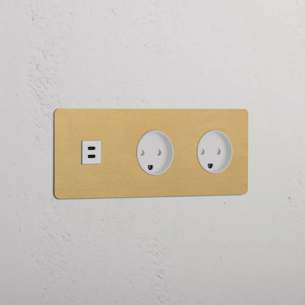 Kew Trojitá zásuvka USB-C 30 W 2x zásuvka dánského typu K - Starožitná mosaz | Bílá Regular