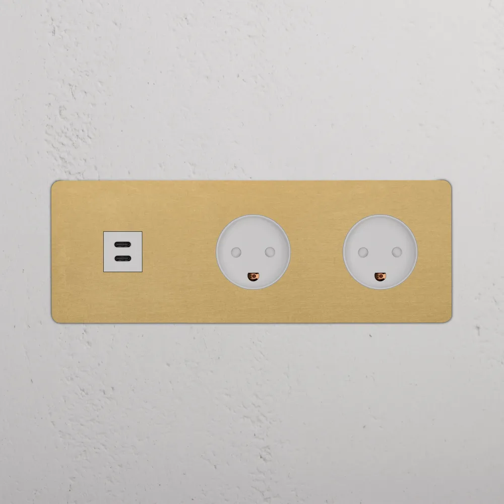 Kew Trojitá zásuvka USB-C 30 W 2x zásuvka dánského typu K - Starožitná mosaz | Bílá Regular