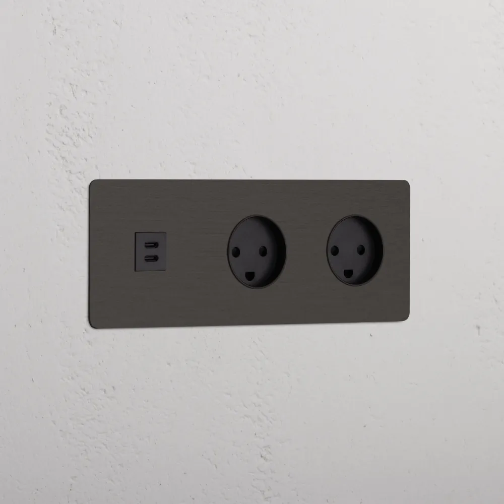 Kew Trojitá zásuvka USB-C 30 W 2x zásuvka dánského typu K - Bronz | Černý Regular