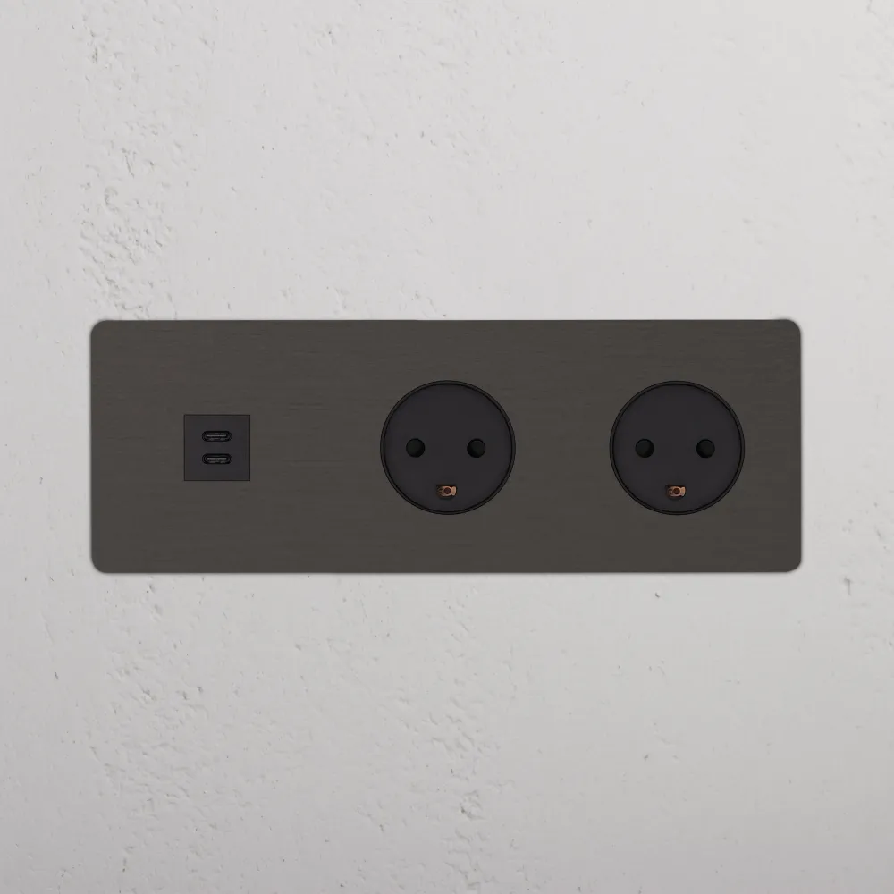 Kew Trojitá zásuvka USB-C 30 W 2x zásuvka dánského typu K - Bronz | Černý Regular