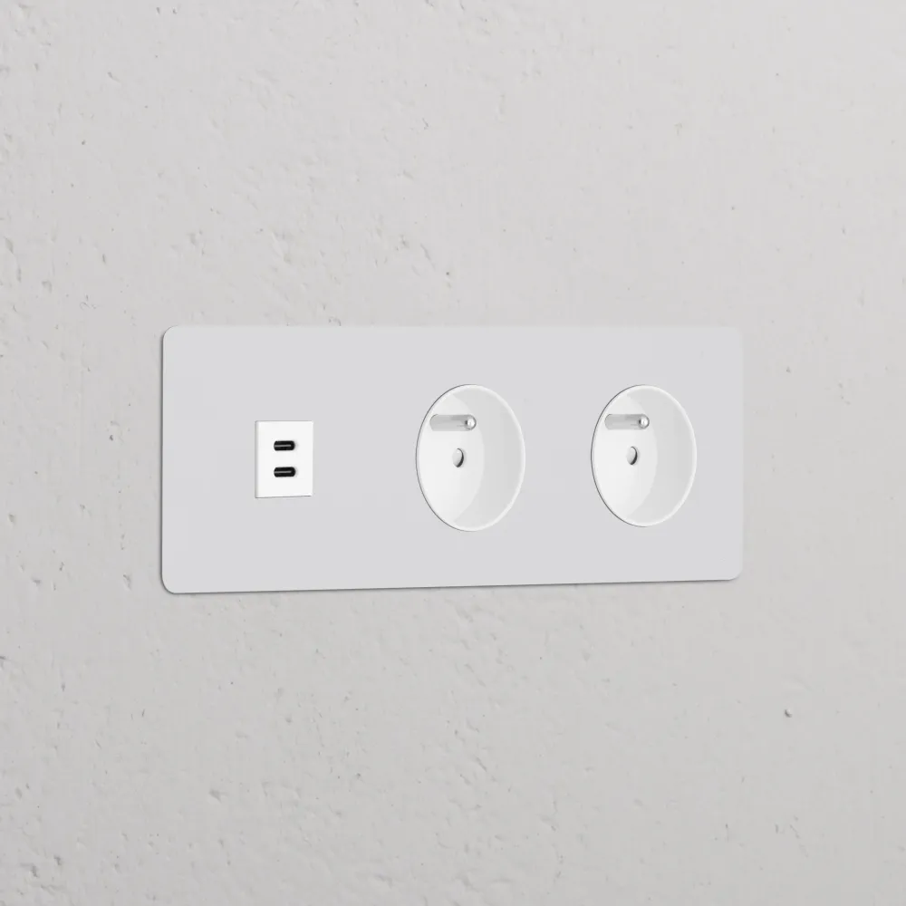 Kew Trojitá zásuvka USB-C 30 W 2x zásuvka francouzského/belgického typu E - Malovatelné | Bílá