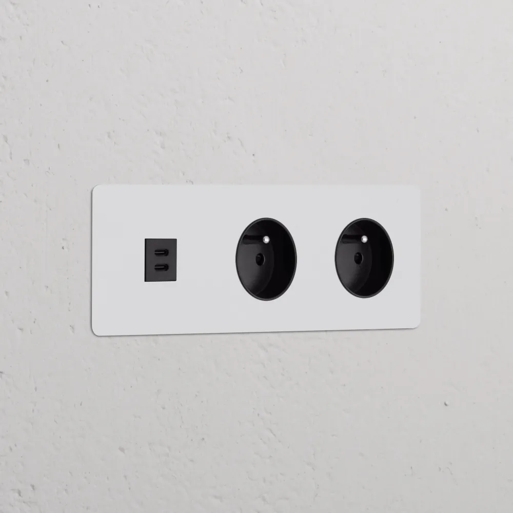 Kew Trojitá zásuvka USB-C 30 W 2x zásuvka francouzského/belgického typu E - Malovatelná | Černá