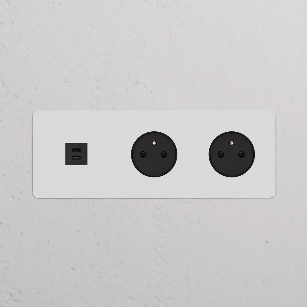 Kew Trojitá zásuvka USB-C 30 W 2x zásuvka francouzského/belgického typu E - Malovatelná | Černá