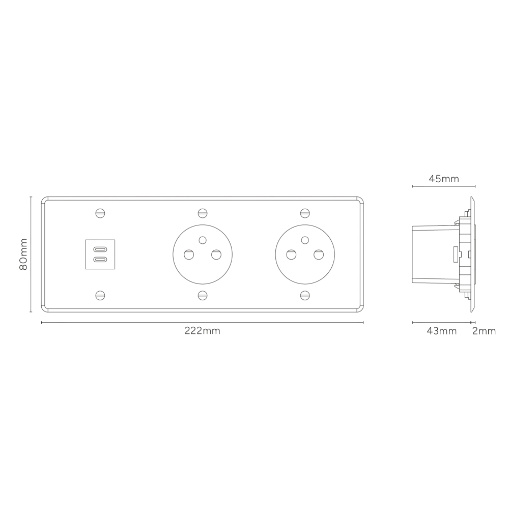 Kew Trojitá zásuvka USB-C 30 W 2x zásuvka francouzského/belgického typu E - Průhledné | Černá Regular