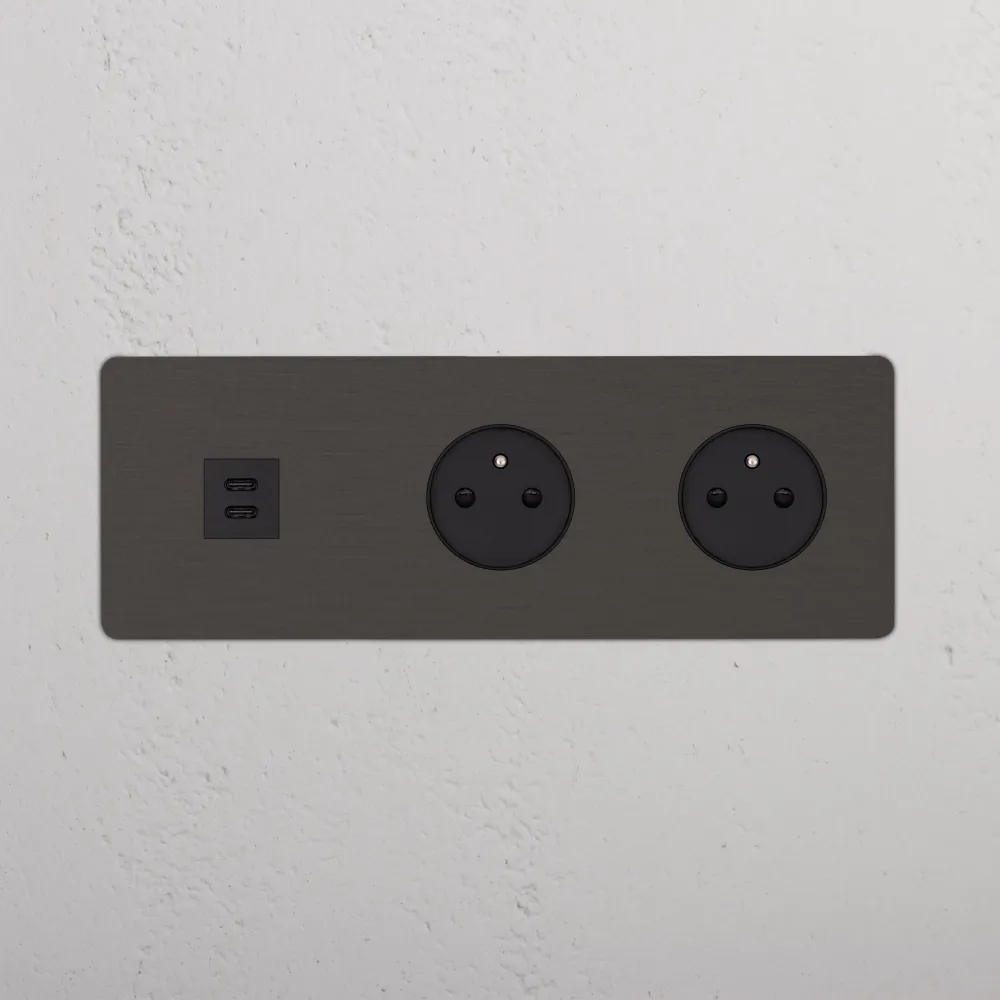 Kew Trojitá zásuvka USB-C 30 W 2x zásuvka francouzského/belgického typu E - Bronz | Černý Regular