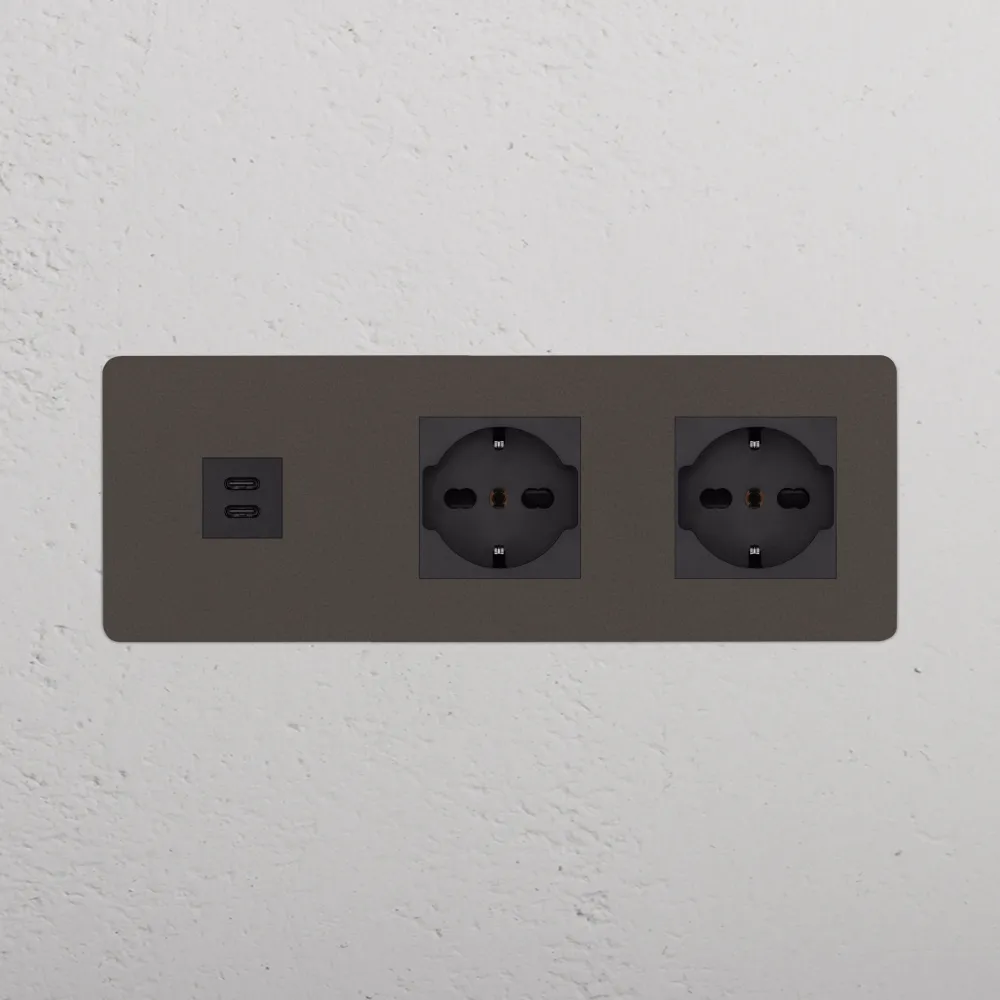 Kew Trojitá zásuvka USB-C 30 W 2 zásuvky Schuko/Bipasso - Bronz | Černý