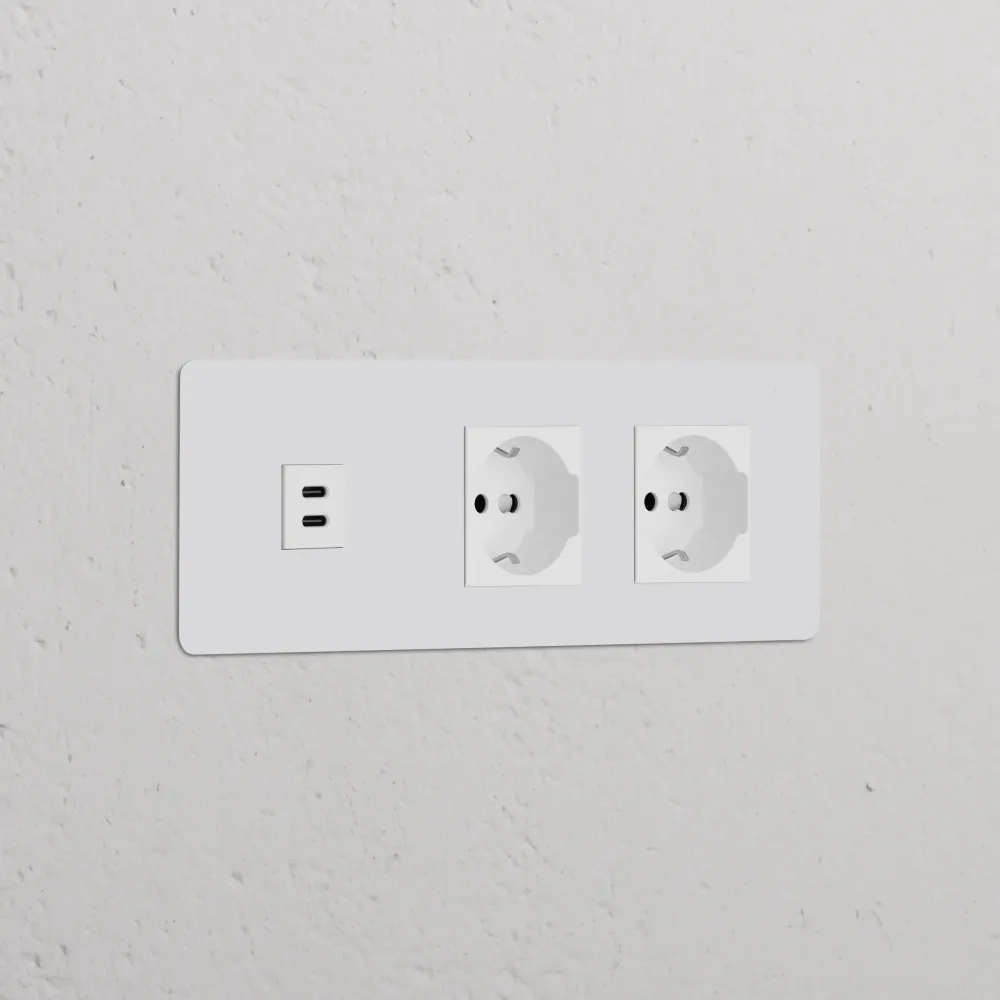 Kew Trojitá zásuvka USB-C 30 W 2 zásuvky Schuko/Bipasso - Malovatelné | Bílá