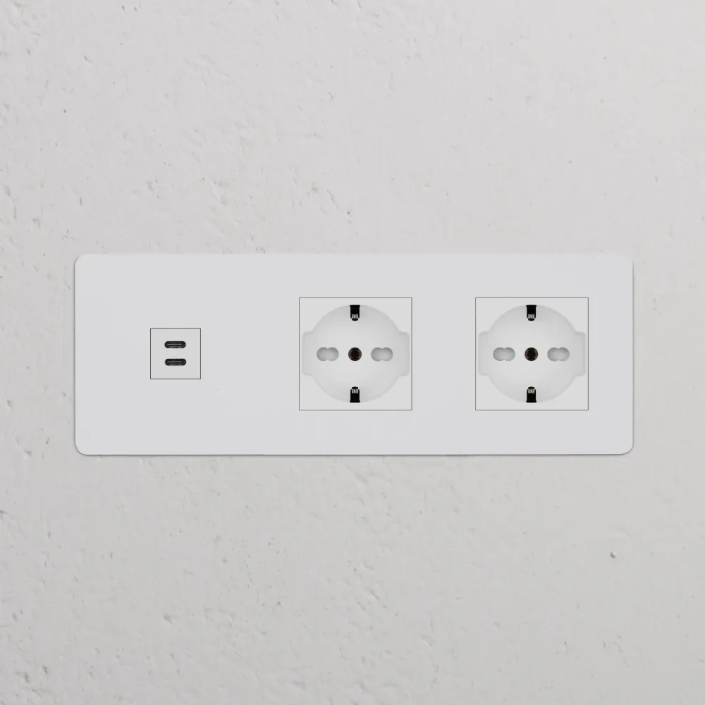 Kew Trojitá zásuvka USB-C 30 W 2 zásuvky Schuko/Bipasso - Malovatelné | Bílá
