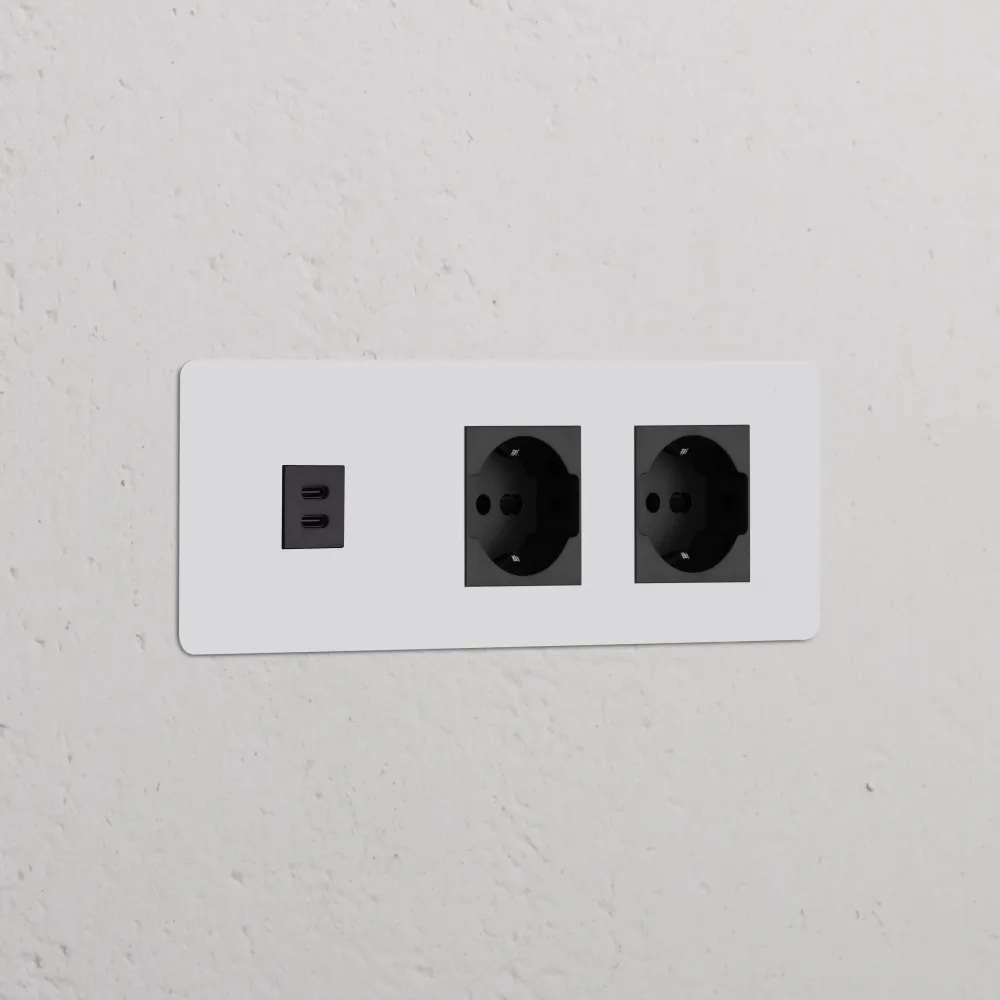 Kew Trojitá zásuvka USB-C 30 W 2 zásuvky Schuko/Bipasso - Malovatelná | Černá