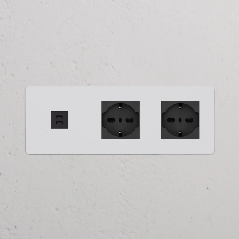 Kew Trojitá zásuvka USB-C 30 W 2 zásuvky Schuko/Bipasso - Malovatelná | Černá