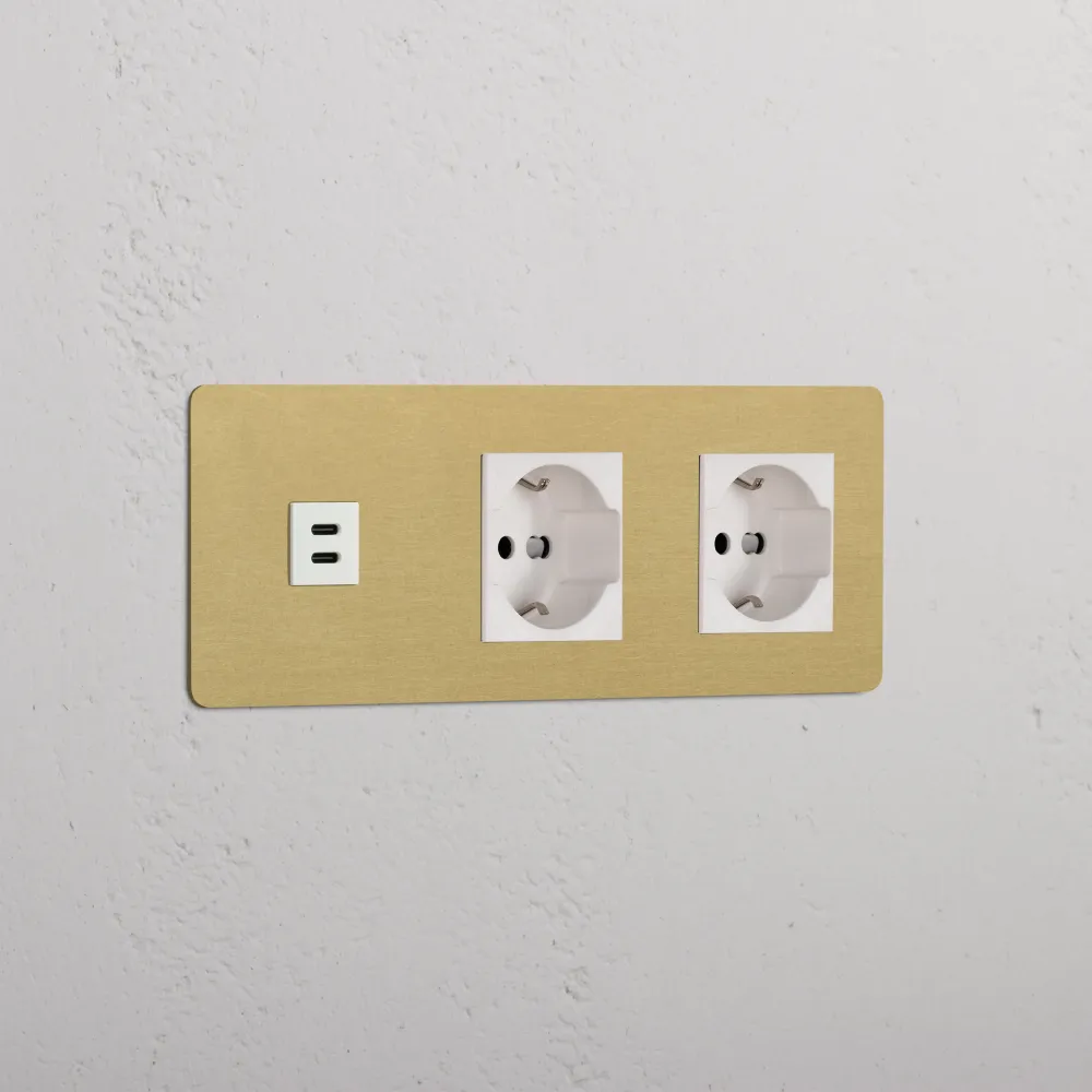 Kew Trojitá zásuvka USB-C 30 W 2 zásuvky Schuko/Bipasso - Starožitná mosaz | Bílá Regular