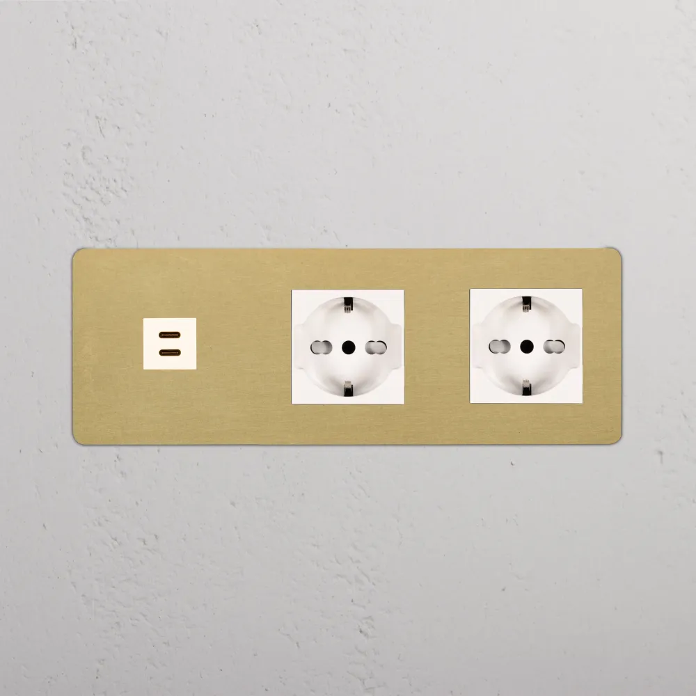 Kew Trojitá zásuvka USB-C 30 W 2 zásuvky Schuko/Bipasso - Starožitná mosaz | Bílá Regular