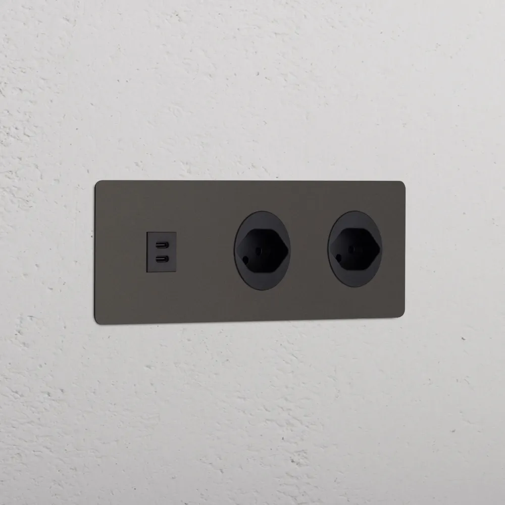 Kew Trojitá zásuvka USB-C 30 W 2 zásuvky typu J (švýcarské) - Bronz | Černý Regular