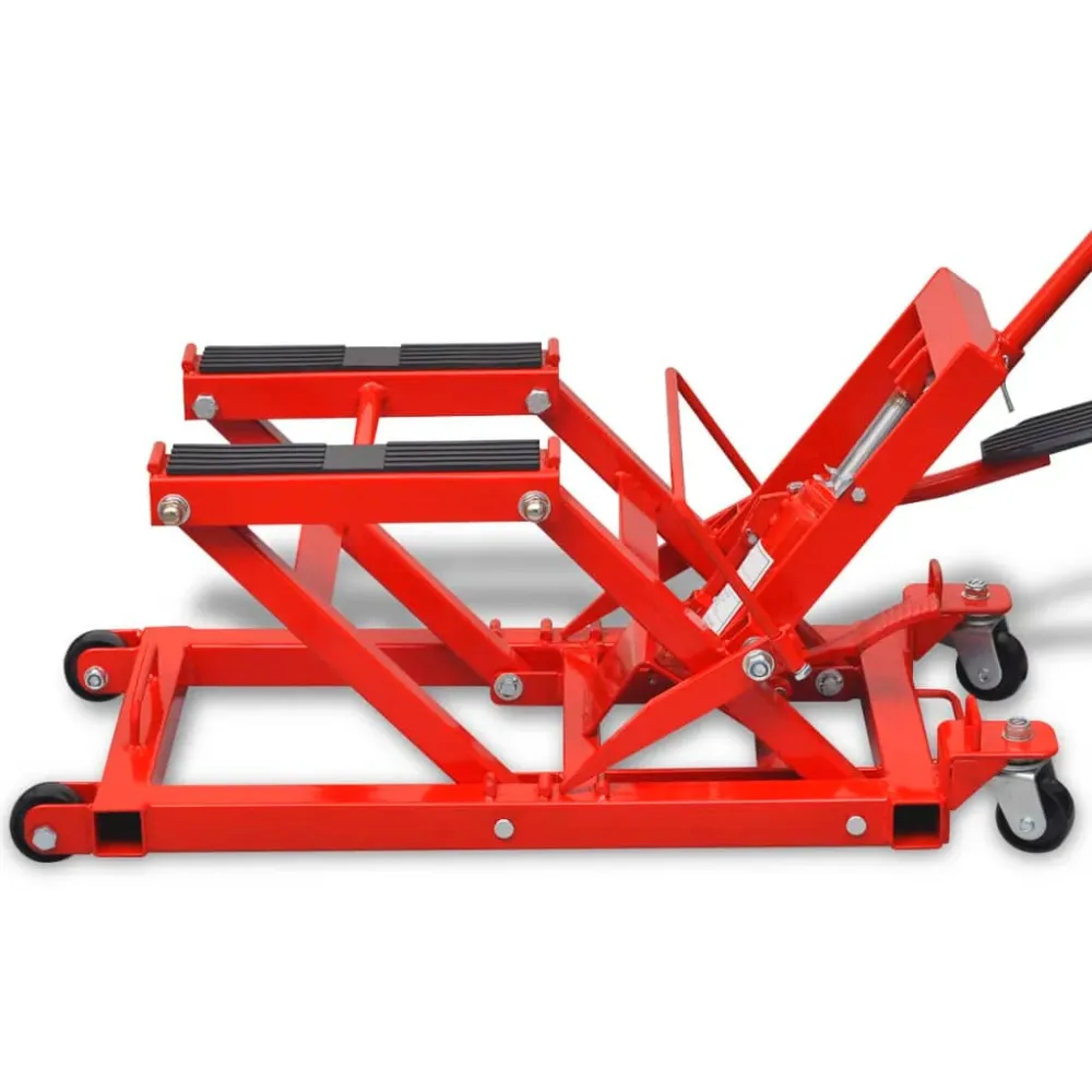 Hydraulický zvedák na motorku / čtyřkolku, 680 kg, červený
