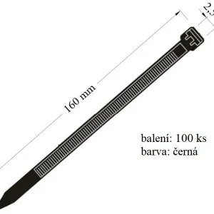 Stahovací páska 2,5x160 mm určena pro svazkování kabelů nosnost 8 kg balení 100 ks černá