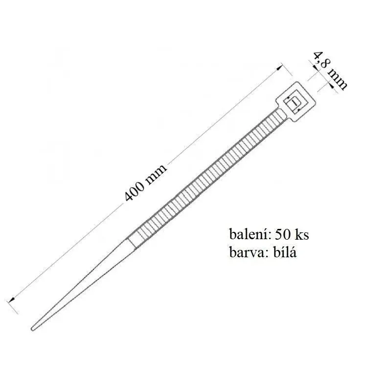 Stahovací páska 48x400 mm 50ks náhradní díl pro upevnění kabelů bílá