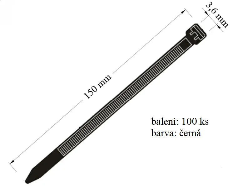 Vázací páska VPC 36x150 určena pro vázání kabelů černá 100ks nosnost 18 kg