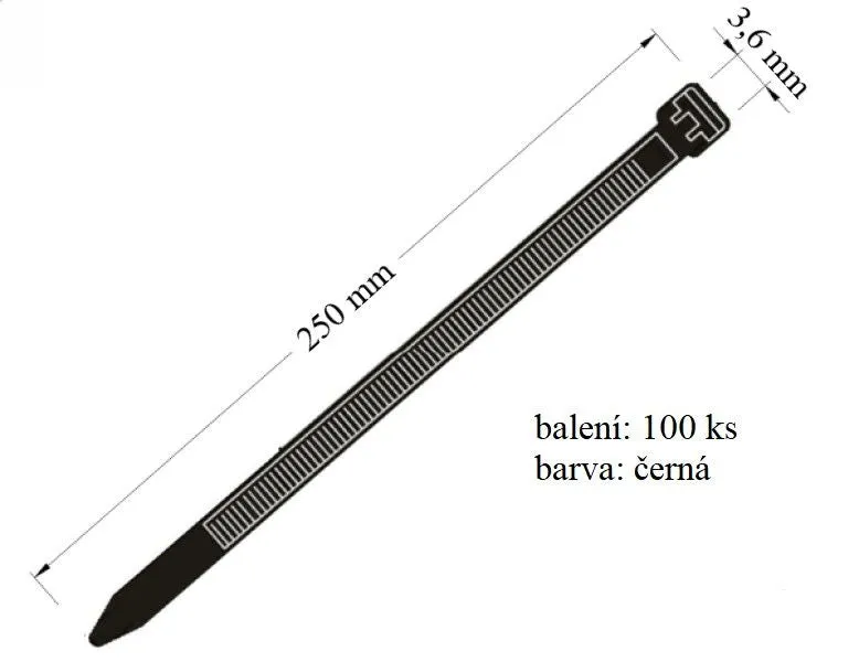 Vázací páska VPC 3,6x250 určena k vázání kabelů nosnost 18 kg 100 ks