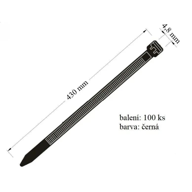 Vázací páska VPC 48x430 určena k upevnění svázání kabelů černá balení 100 ks nosnost 22 kg