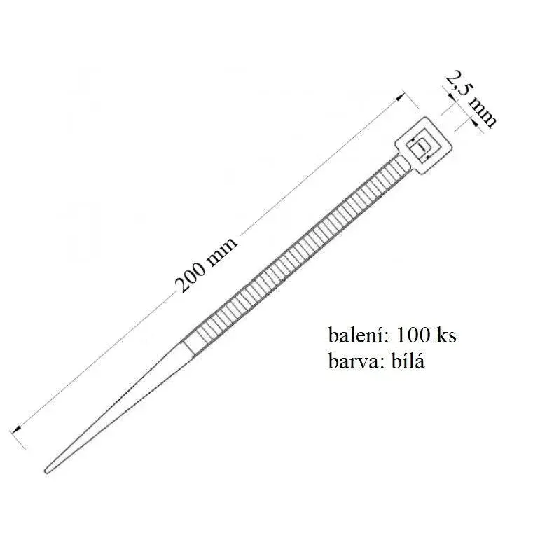 Vázací páska VPP 2,5x200 určena pro svazování kabelů nosnost 8 kg 100 ks