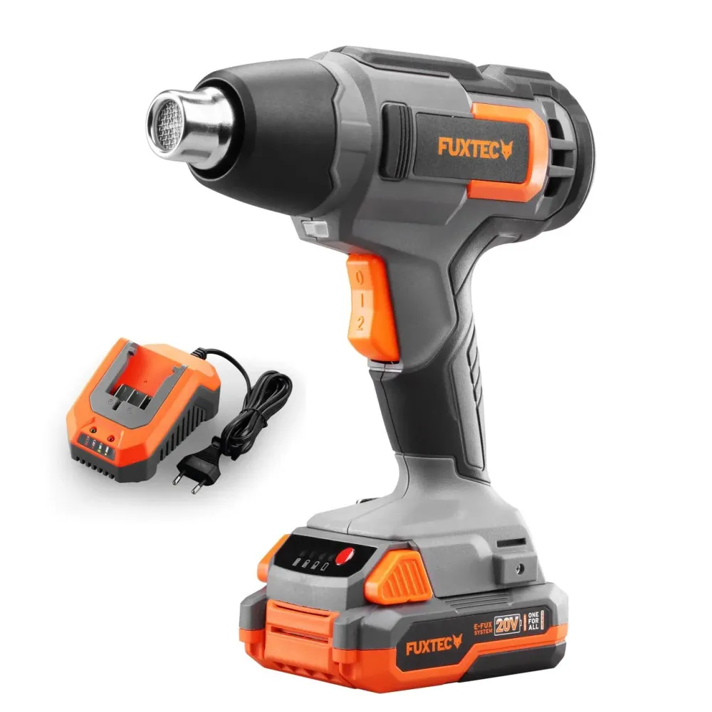 20V akumulátorová horkovzdušná pistole FX-E1HLP20 FUXTEC - s 2Ah baterií 2,4A nabíjeckou