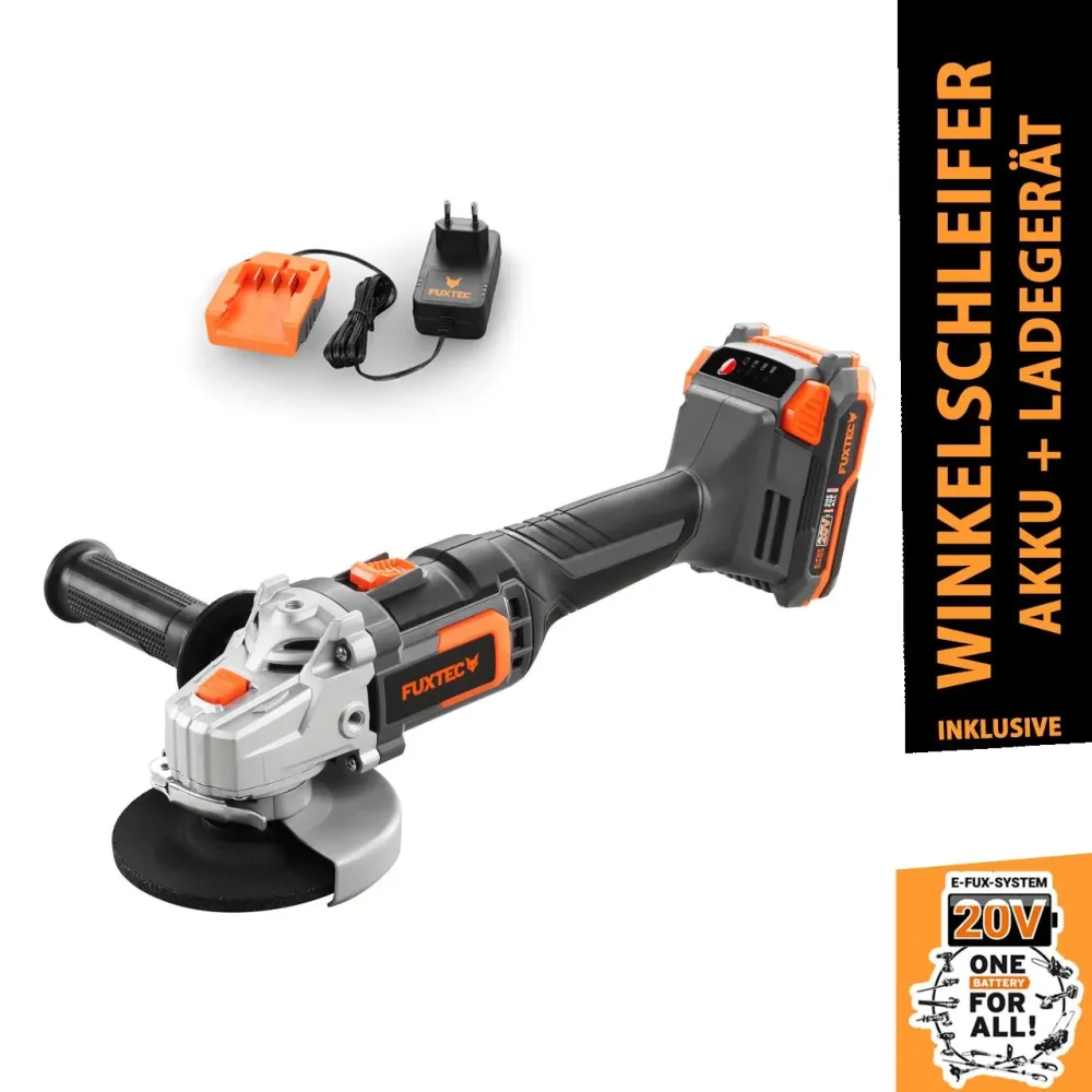 Akumulátorová úhlová bruska FUXTEC 20V FX-E1WS20 SET s 1 x akumulátorem 2Ah, 1 x nabíjeckou 1A
