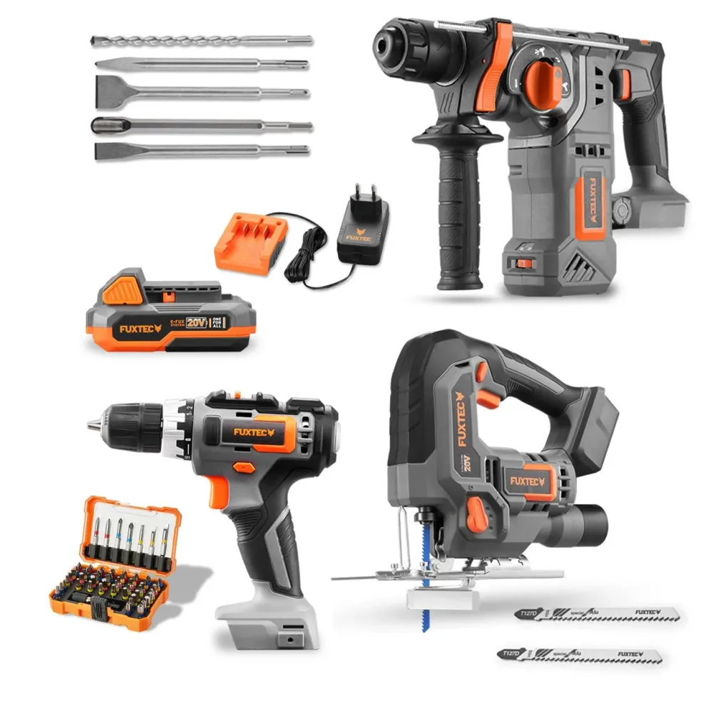 Sada 20V akumulátorového náradí PowerTool s prímocarou pilou, akumulátorovým šroubovákem príklepovou vrtackou