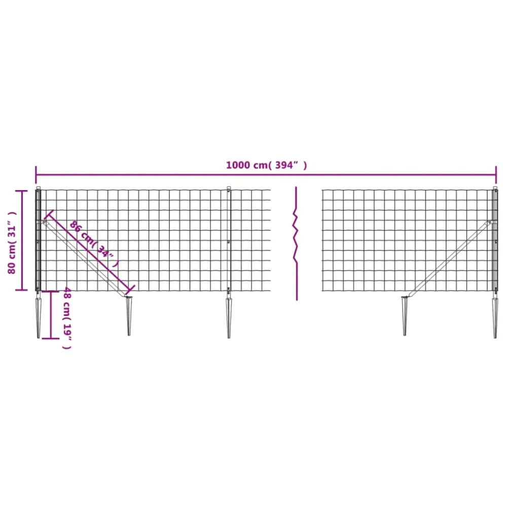 Drátěný plot s kotevními hroty zelený 0,8 x 10 m