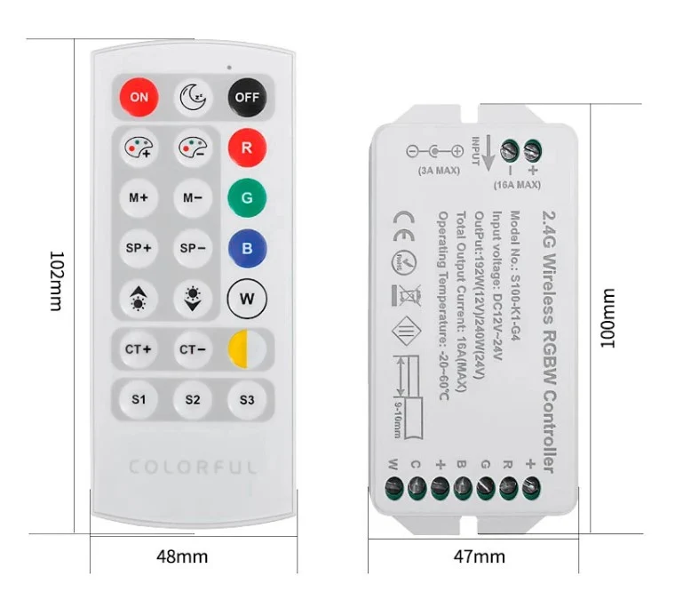 Controller KM-RGB+WW+CW-10 12V-192W, 24V-240W